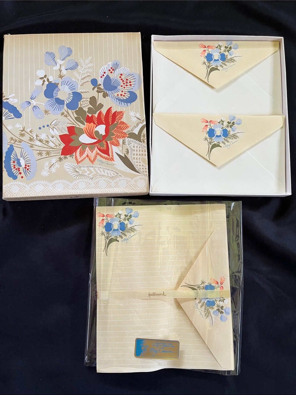 Vtg HALLMARK Oleg Cassini FLOWER DESIGN Stationery Mostly Full Box Floral Design